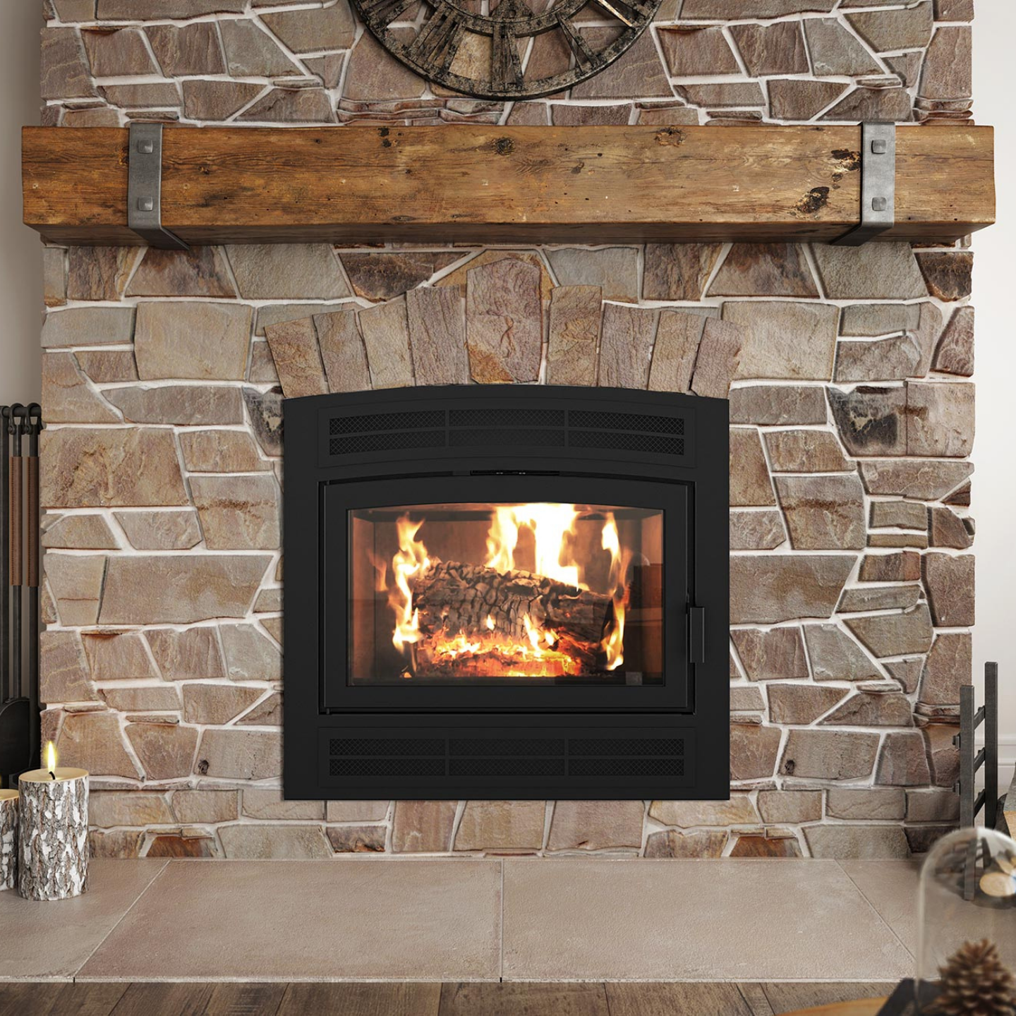 Wood burning fireplace in Cumberland, RI.